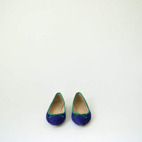 J. Crew Gemma Blue  Suede Flats with Green Trim 7.5 - Picture 4 of 11